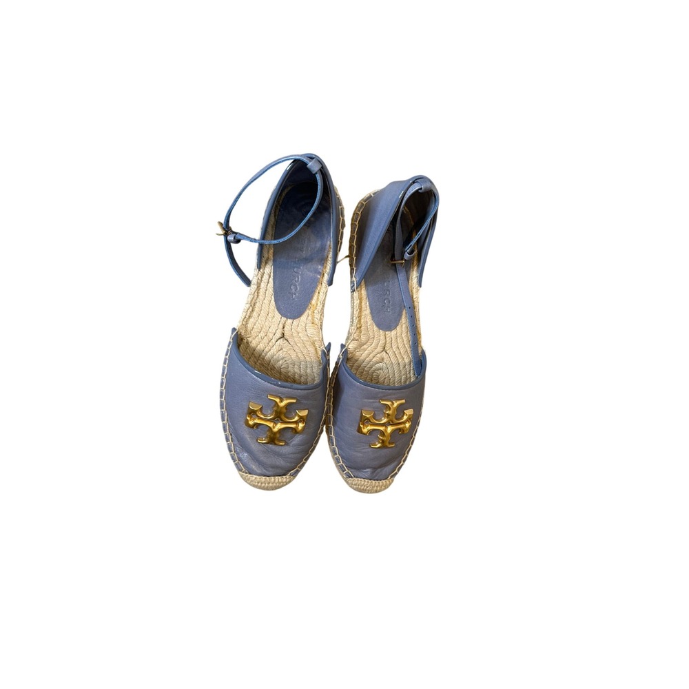 Tory Burch Eleanor D'orsay Ankle Strap Espadrille Flats Gold Logo Size 7